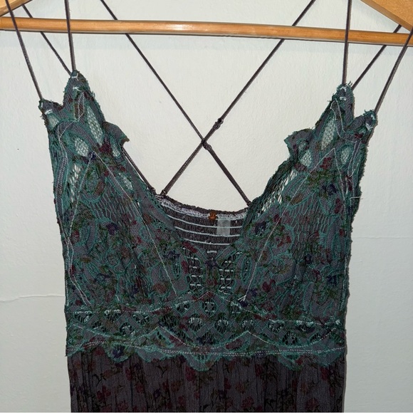 Free People Adella Slip Dress Floral Asymmetrical Short Dress Lace Ruffle - Picture 3 of 9